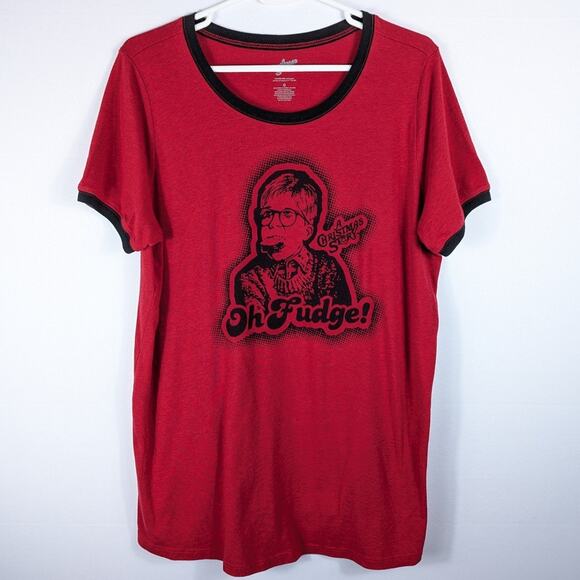 A Christmas Story Tops - A Christmas Story T Shirt Size 0 Womens Red Oh Fudge Graphic Tee Holiday Movie